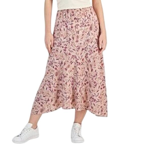 Hippie Rose Purple Floral Asymmetric Maxi Skirt Size M Pull-On Boho - Picture 1 of 7
